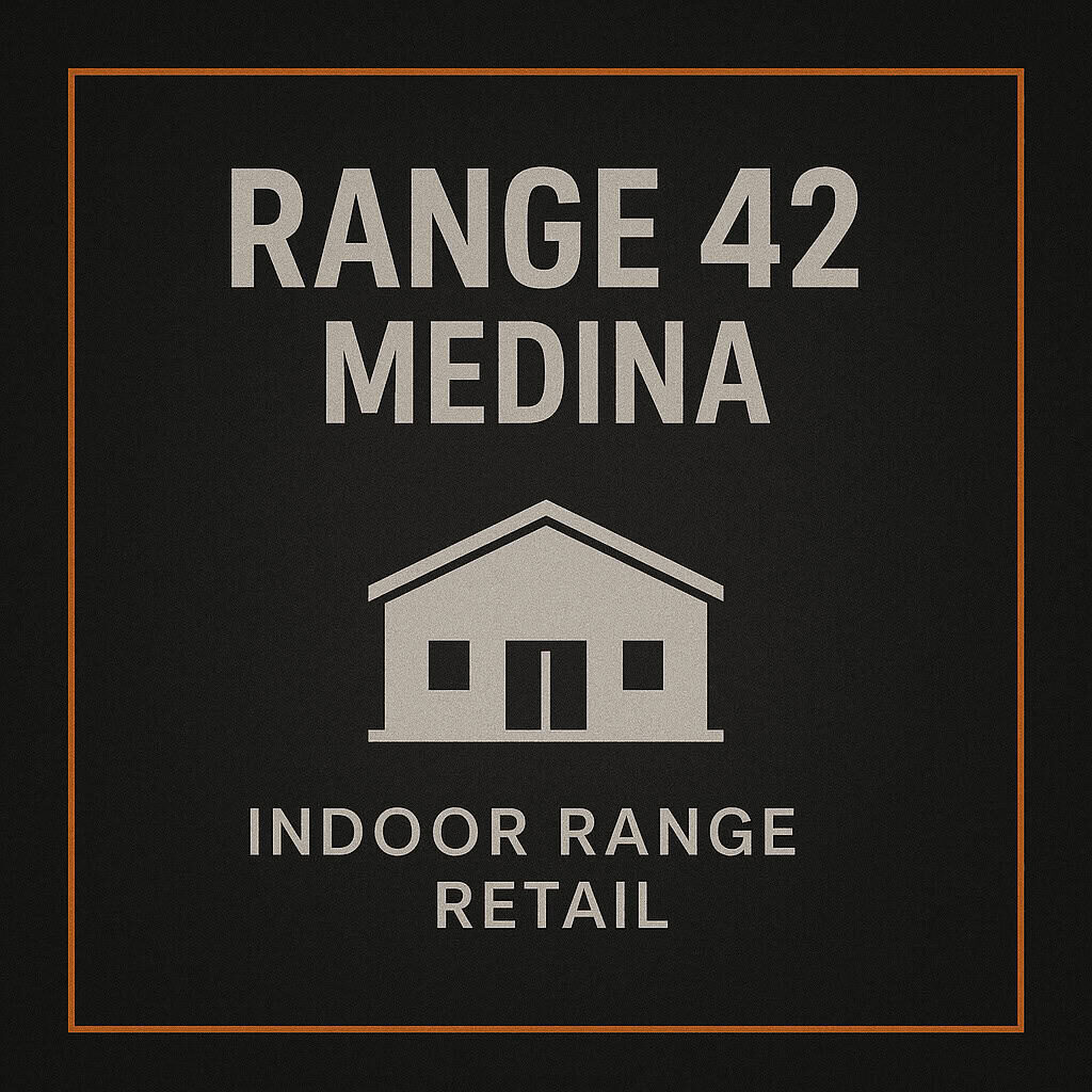 Range 42 Medina tile with building icon and text for indoor range and retail.